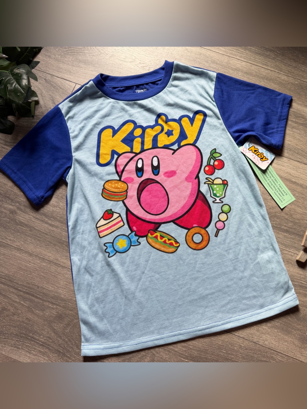 Nintendo Kirby Kids’ Blue Color Block Short Sleeve Graphic Tee. Size L NWT!